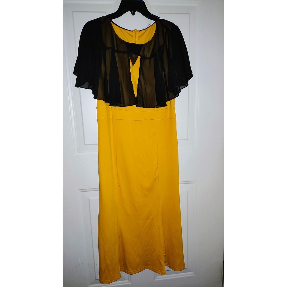 Yellow Midi Dress with Attached Black Cape Size M
